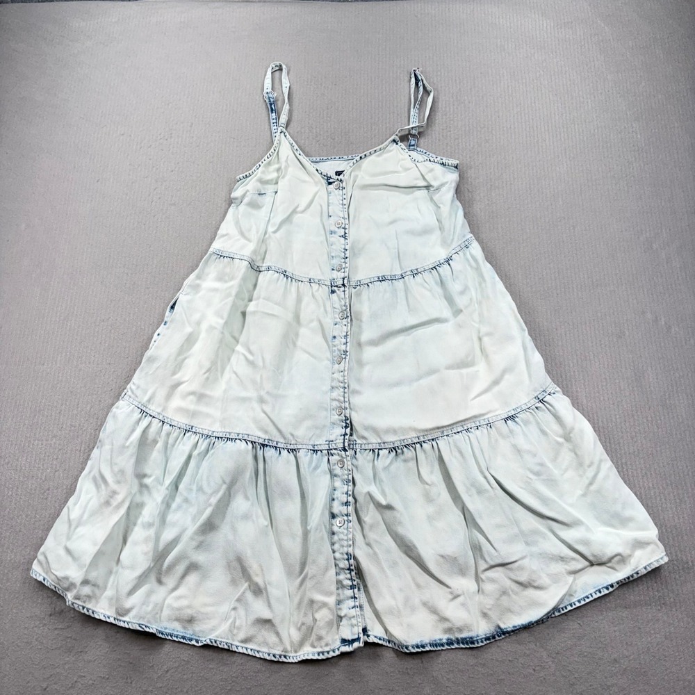 Gap Denim Dress Womens Small Light Wash Tiered Button Front Sleeveless Mini